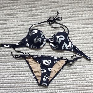 JCrew Midnight blue with Silver foil bikini